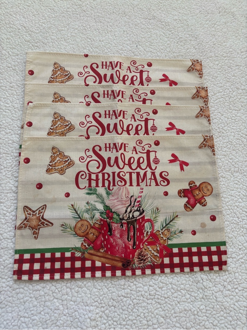 Cottagecore Gingerbread Christmas Placemats Set of 4 Hot Cocoa Holiday Decor